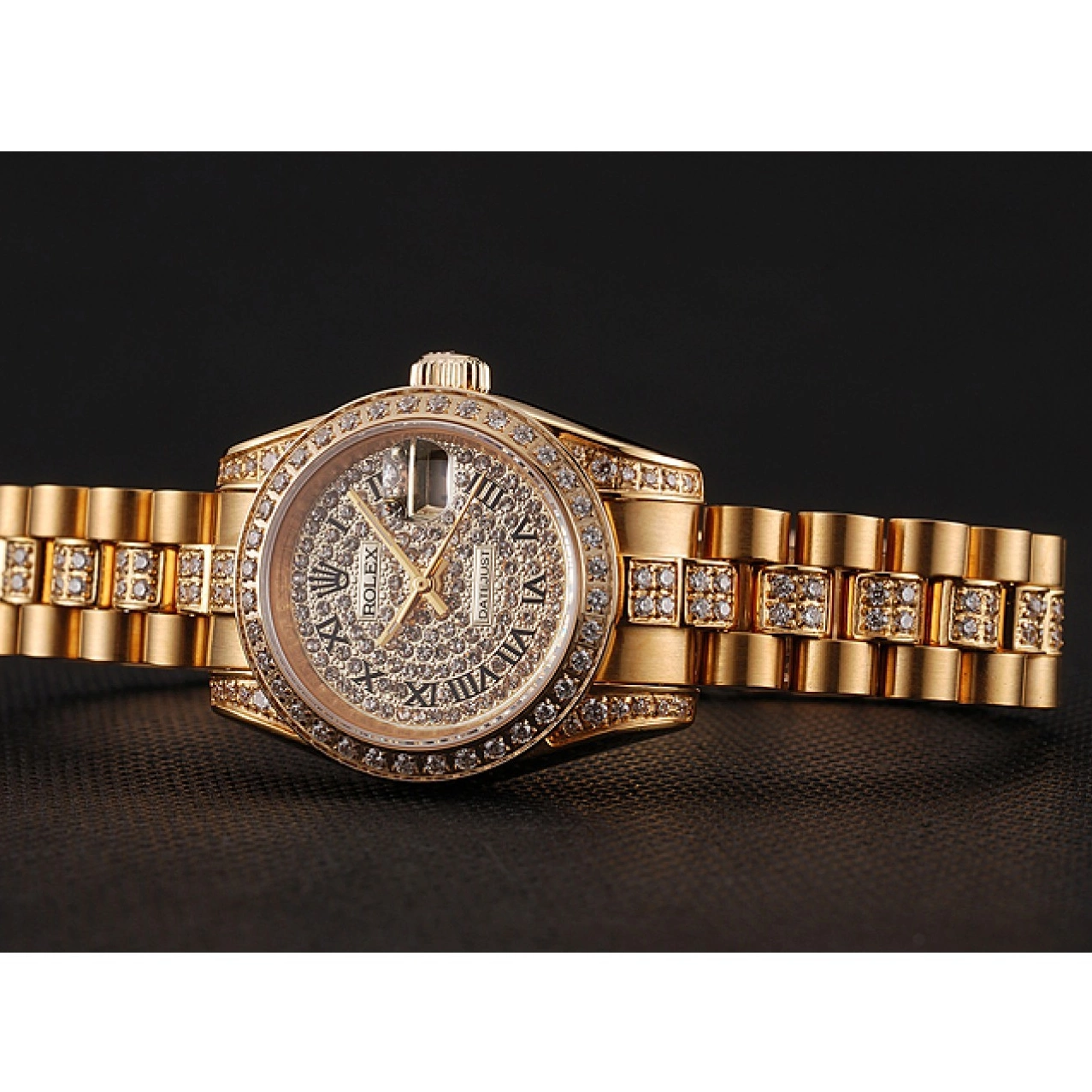 Aaa replica Bracelet Pave 1453955 Swiss Diamond DayJust Rolex Dial Diamond Gold 0519